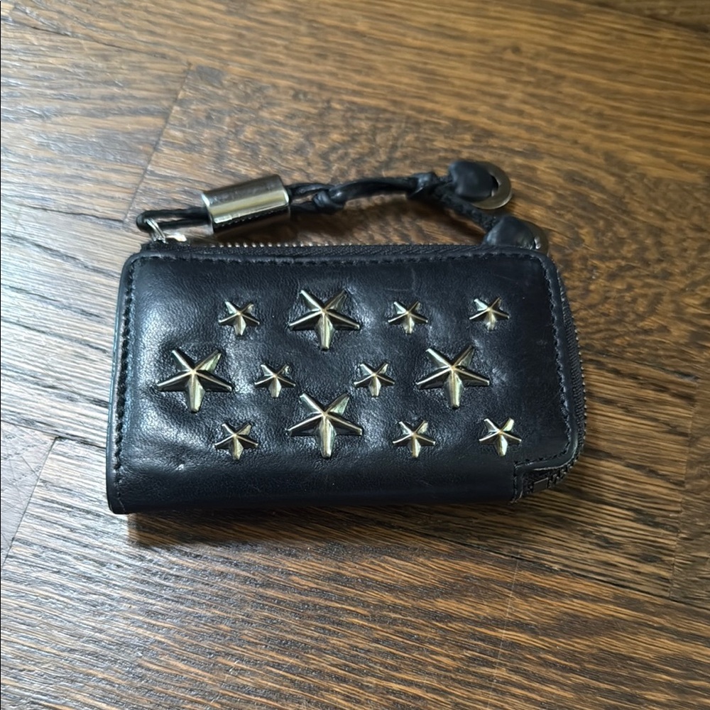 Authentic Jimmy choo black Star-Studded Leather Wallet/card holder